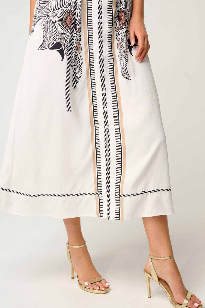 Malika Contrast Bind Flutter Sleeve Dress in Ivory Casablanca