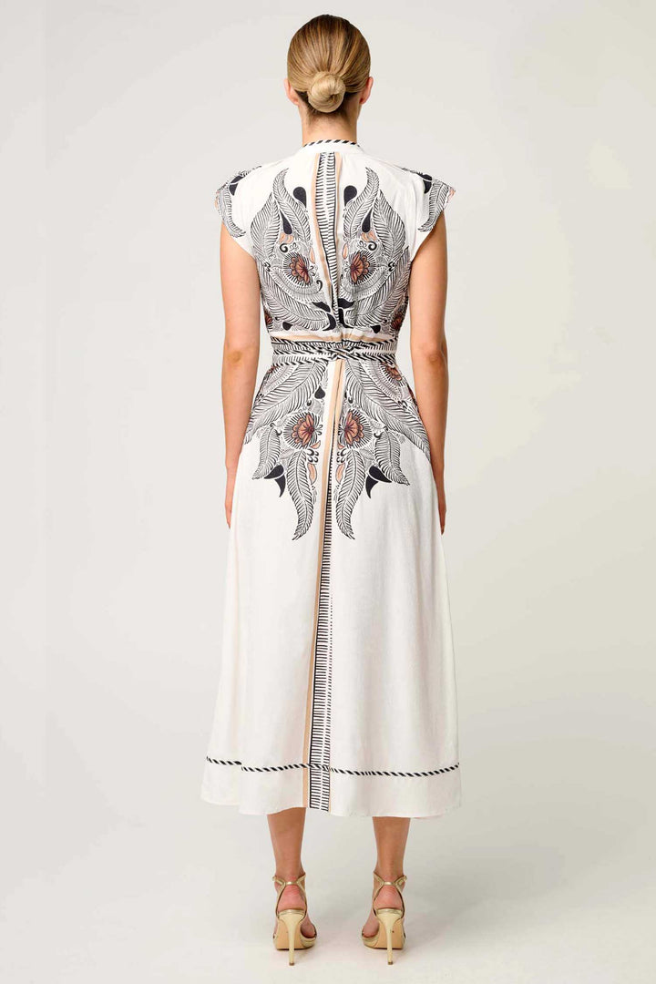 Malika Contrast Bind Flutter Sleeve Dress in Ivory Casablanca