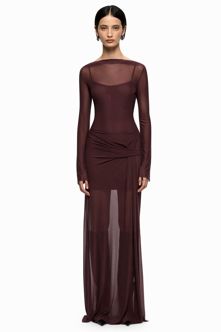 Marabou L/S Maxi Dress in Aubergine