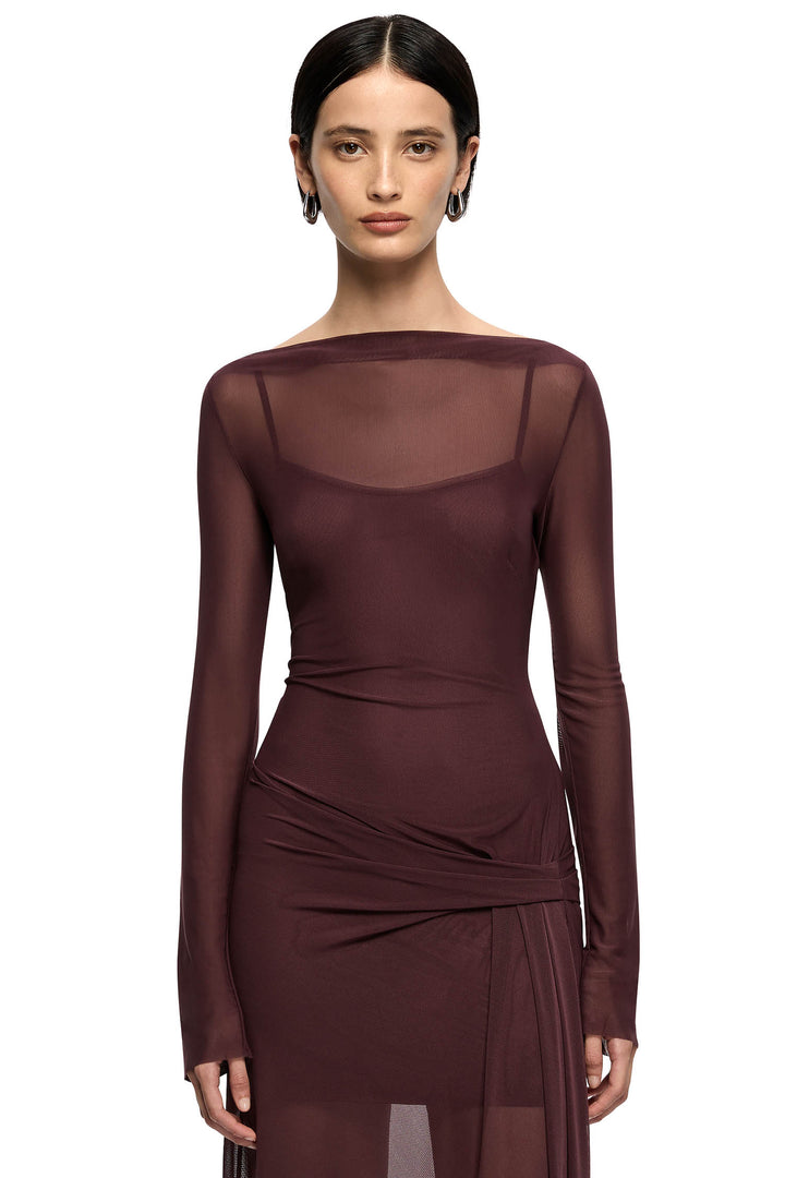 Marabou L/S Maxi Dress in Aubergine