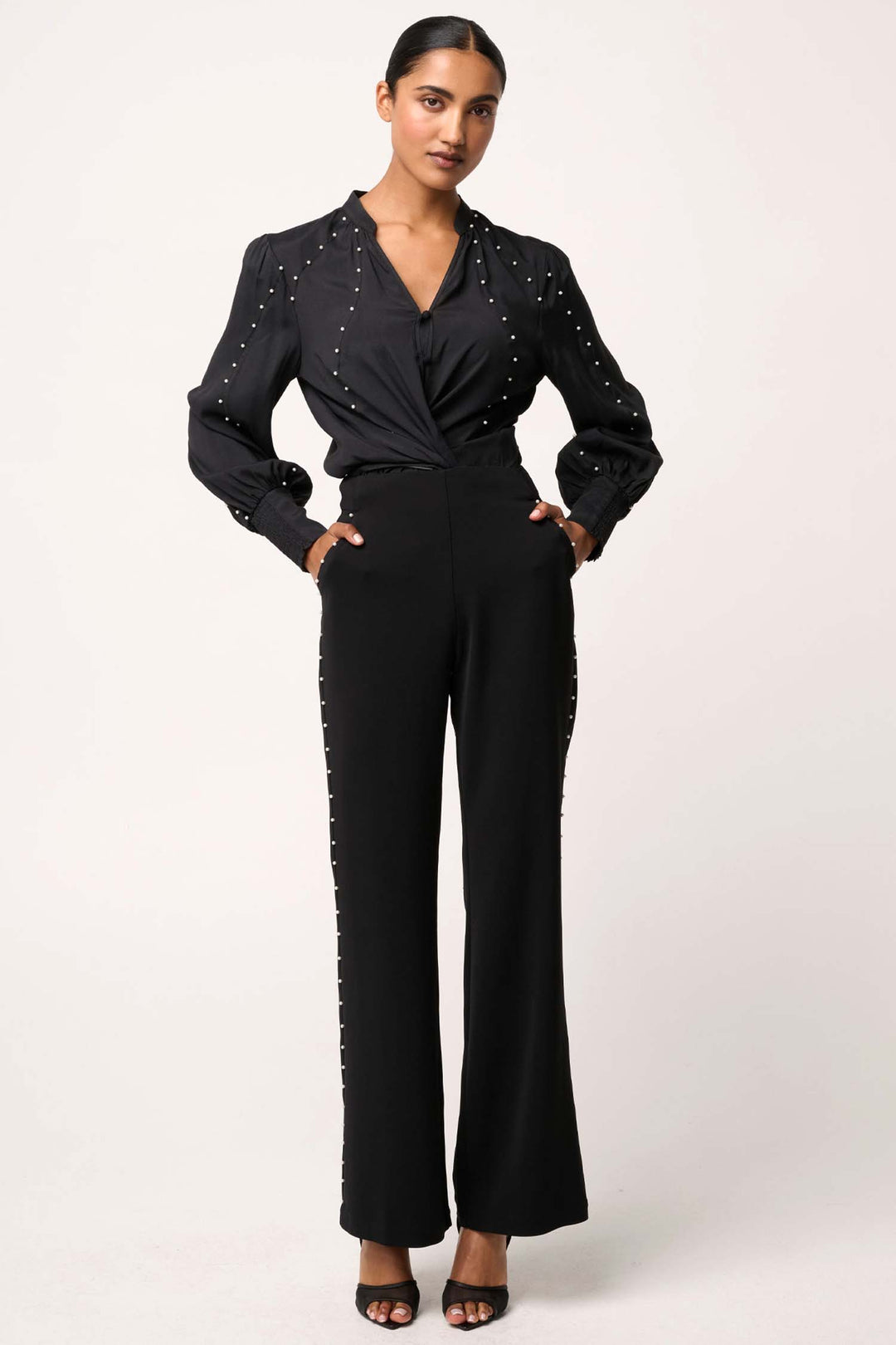 Marcela Pearl Stretch Shirt in Black