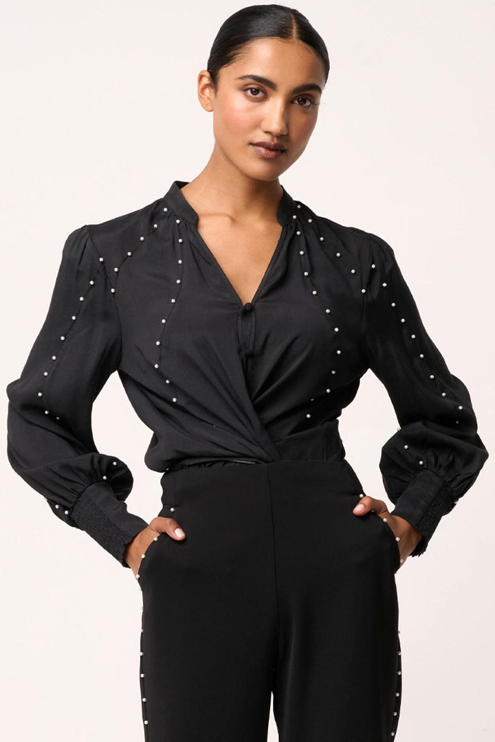 Marcela Pearl Stretch Shirt in Black