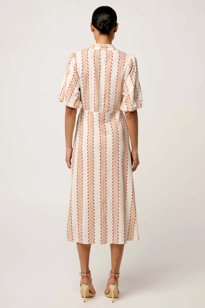 Marcelle Braided Trim Dress in Gilded Frond