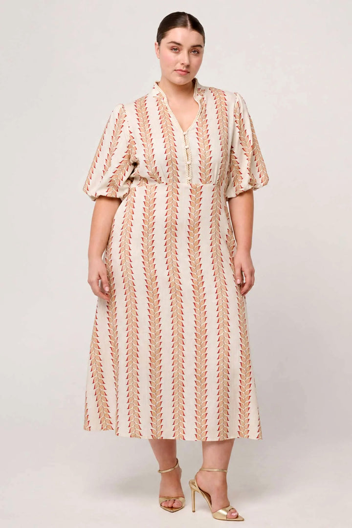 Marcelle Braided Trim Dress in Gilded Frond
