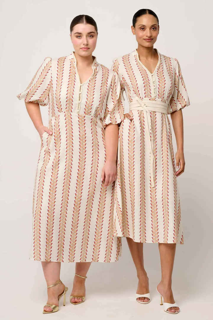 Marcelle Braided Trim Dress in Gilded Frond