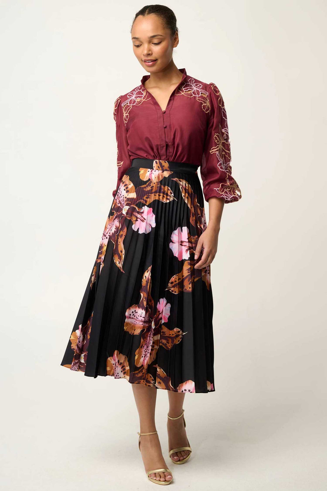 Maren Embroidered Blouse in Garnet Orchid
