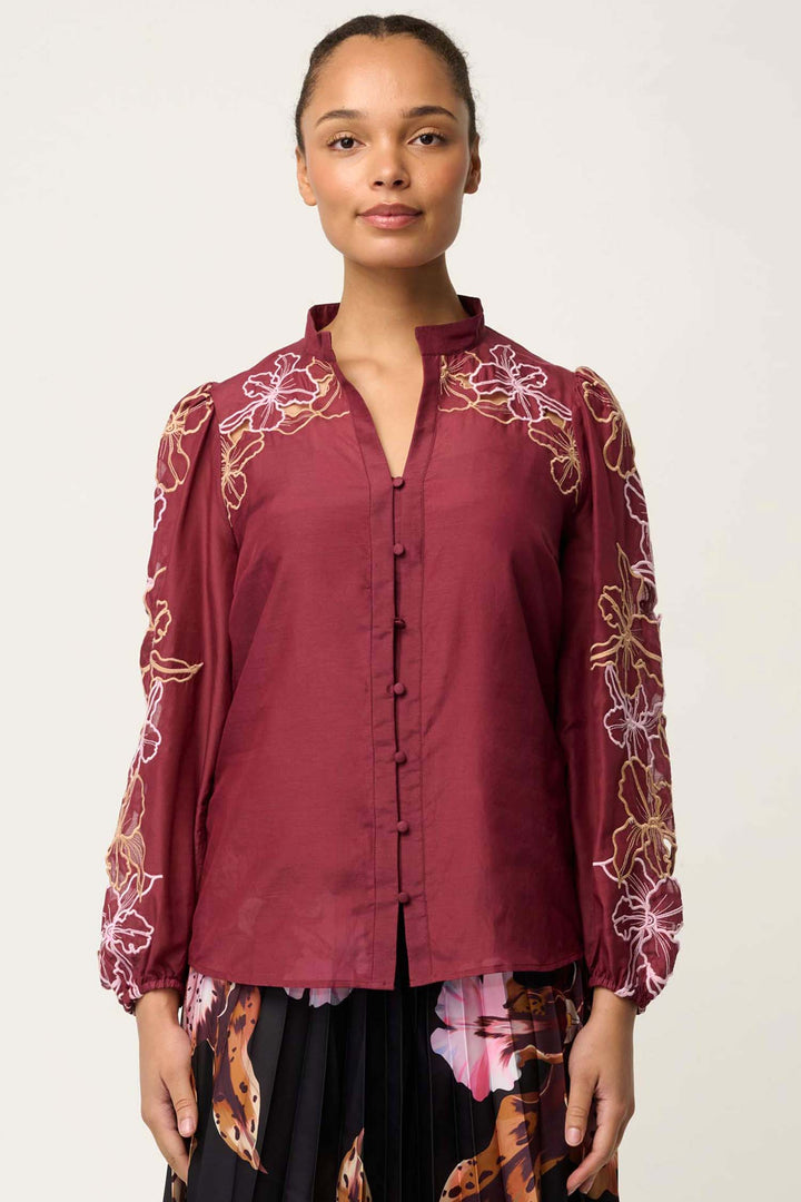 Maren Embroidered Blouse in Garnet Orchid