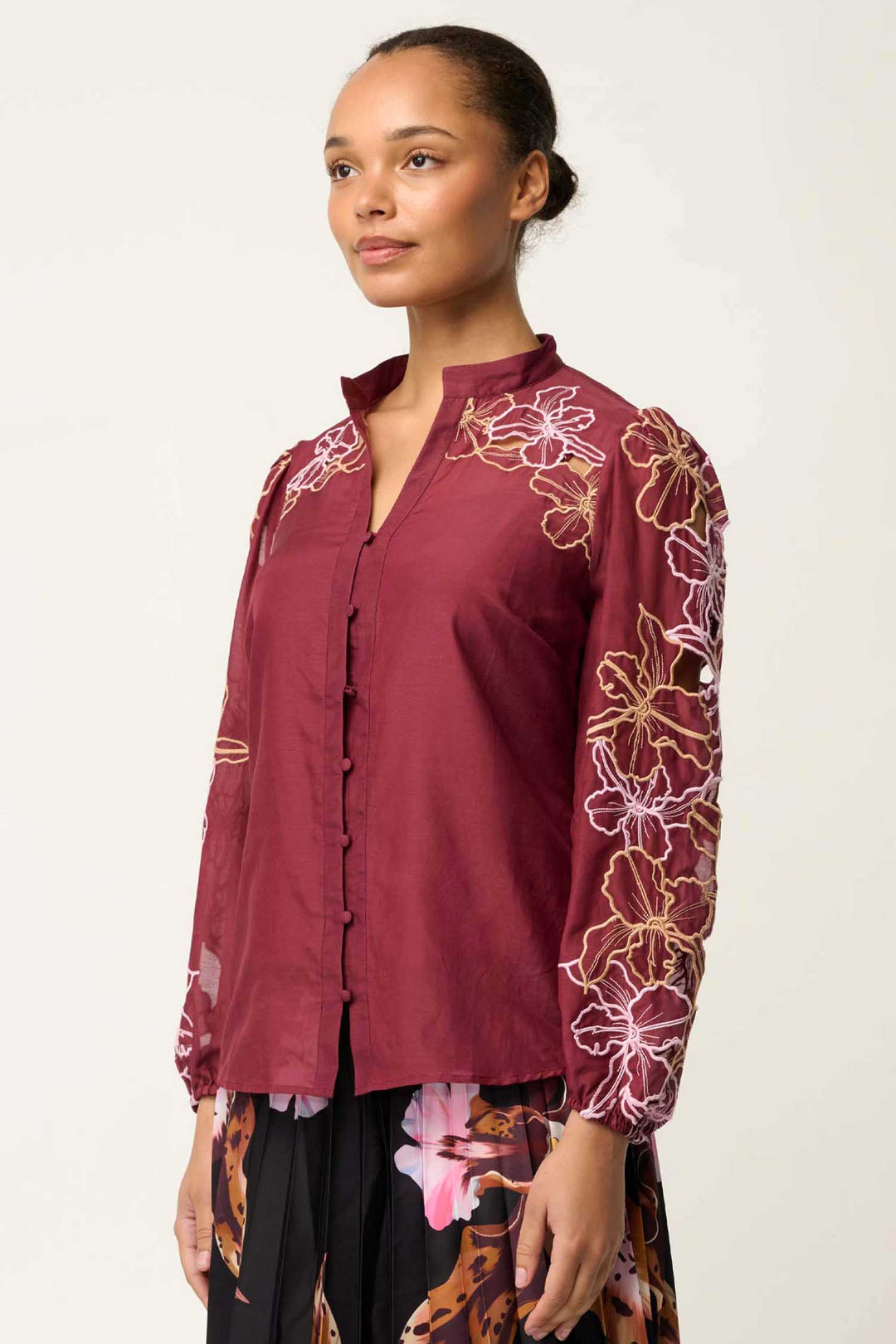 Maren Embroidered Blouse in Garnet Orchid