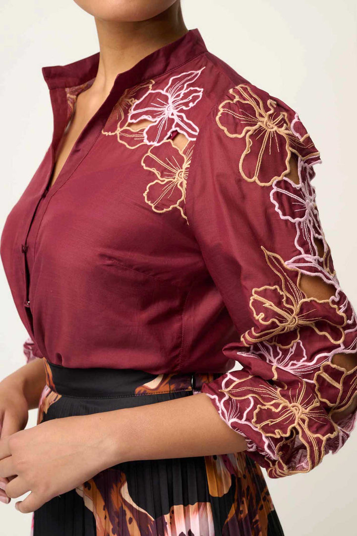 Maren Embroidered Blouse in Garnet Orchid
