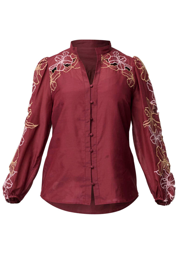 Maren Embroidered Blouse in Garnet Orchid
