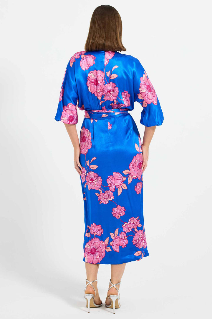 Margot Wrap Midi Dress in Cobalt Floral