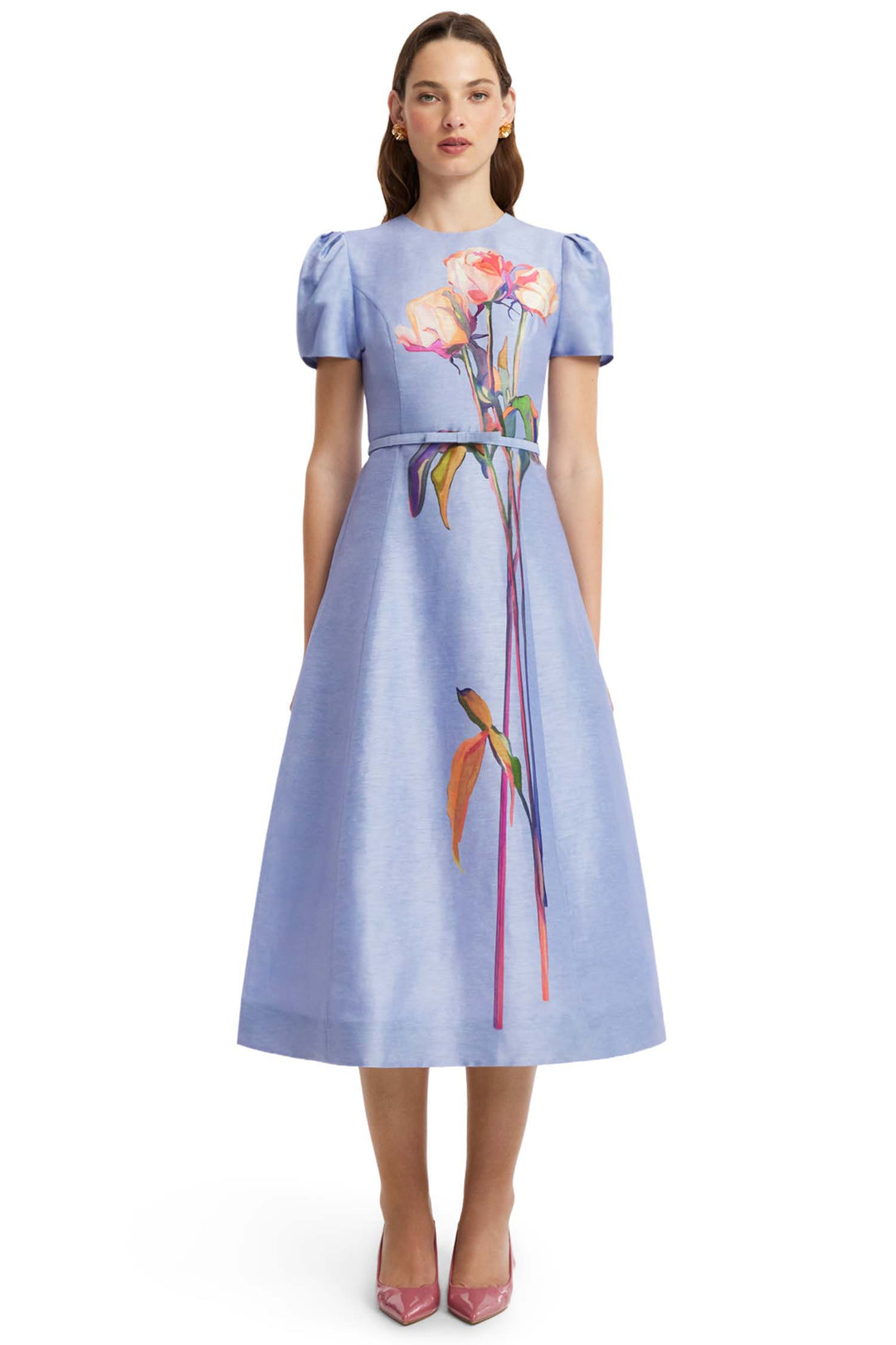 Marguerite Short Sleeve Midi Dress in Rose Periwinkle