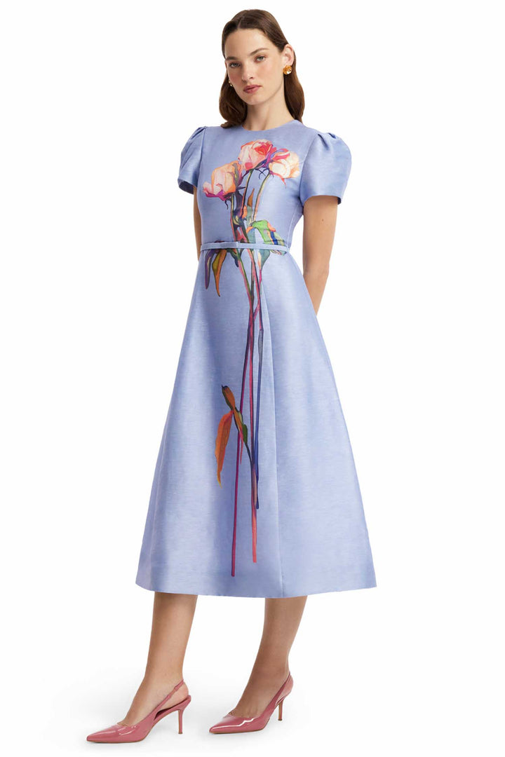 Marguerite Short Sleeve Midi Dress in Rose Periwinkle