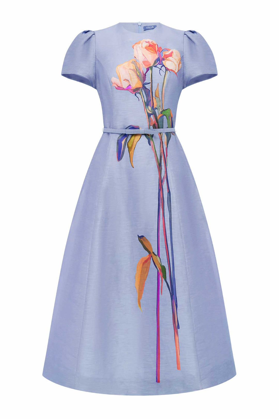 Marguerite Short Sleeve Midi Dress in Rose Periwinkle