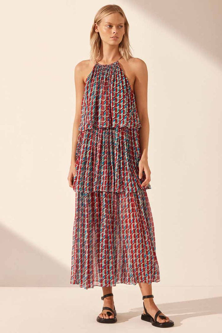 Maribel Halter Tiered Midi Dress