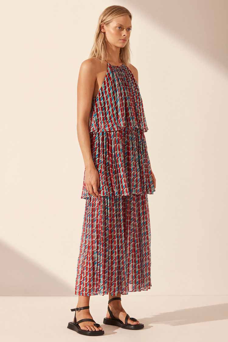 Maribel Halter Tiered Midi Dress