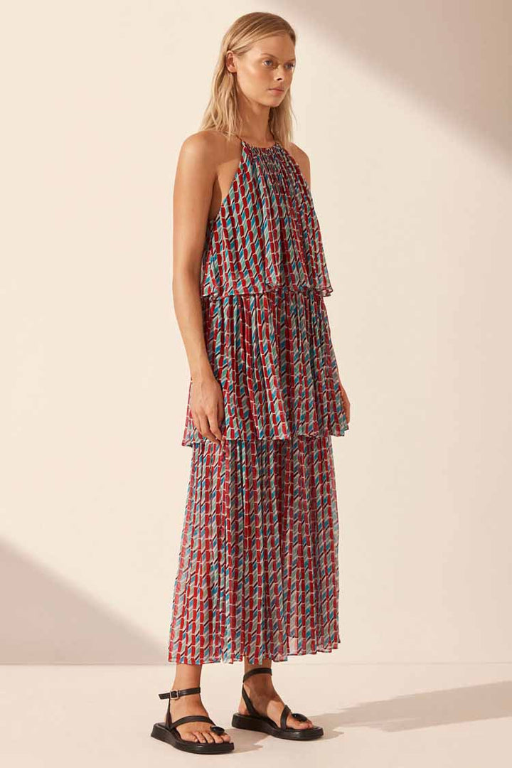 Maribel Halter Tiered Midi Dress