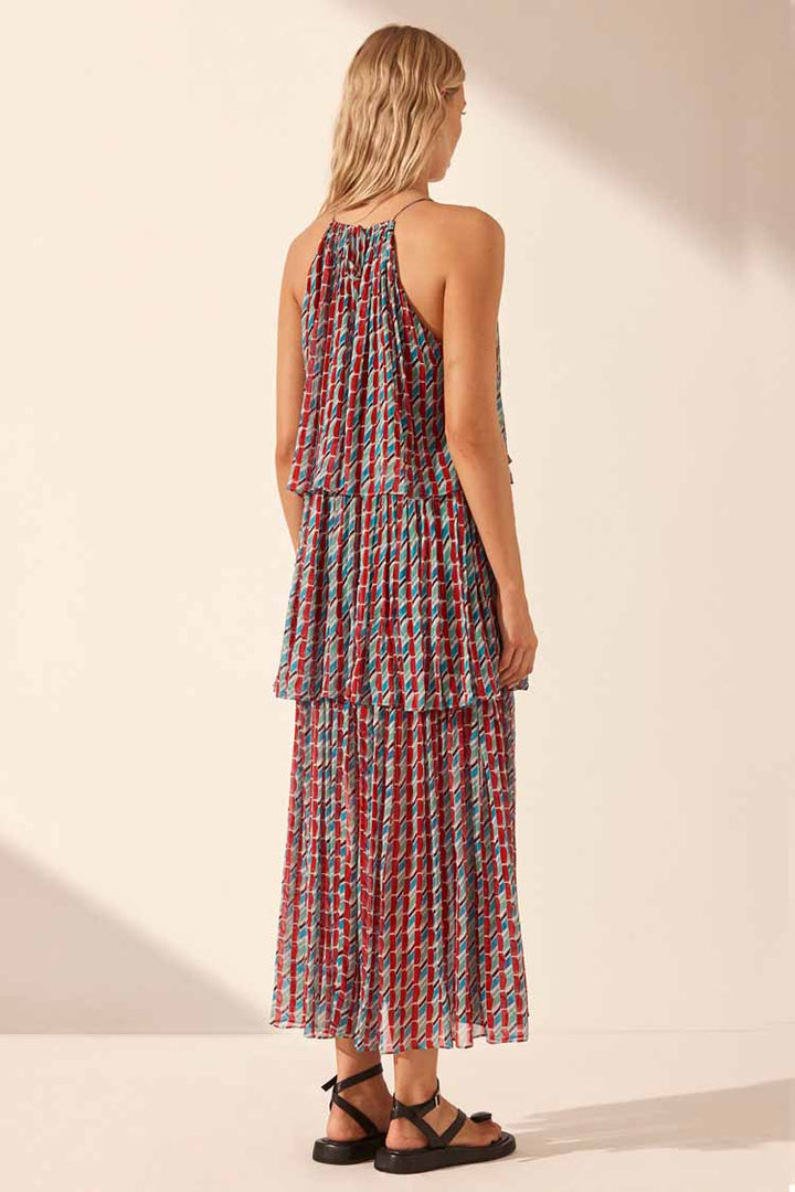 Maribel Halter Tiered Midi Dress