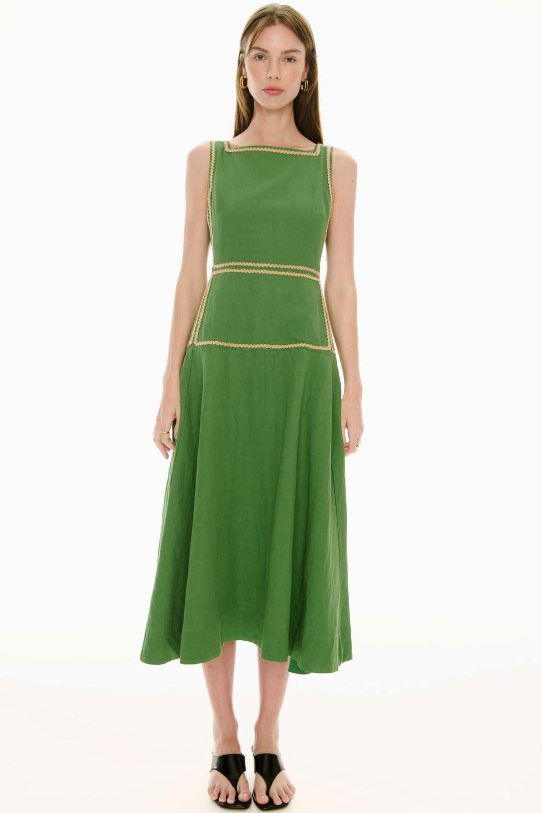 Marlin Raffia Trim Dress in Green