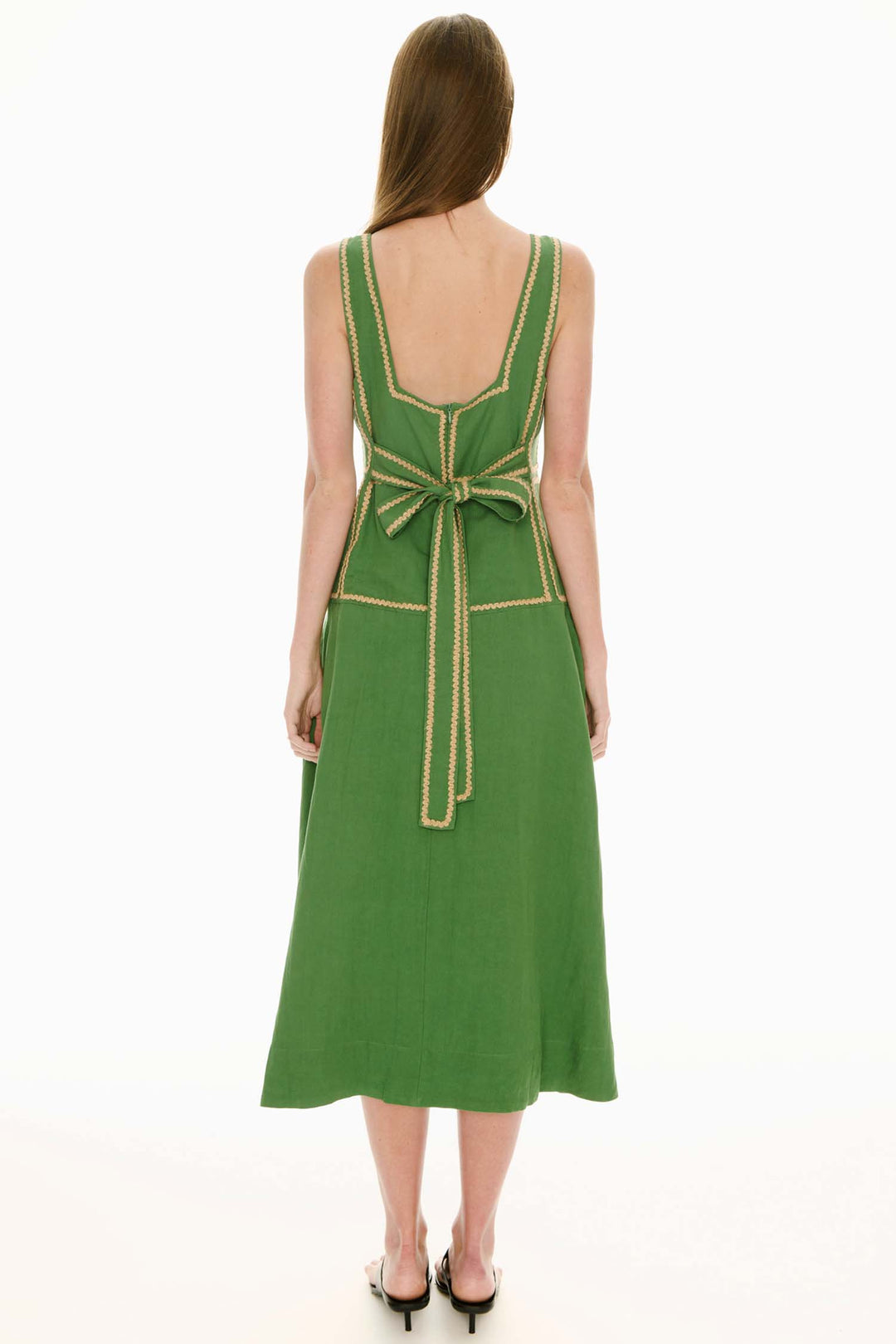 Marlin Raffia Trim Dress in Green