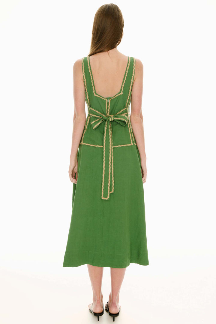 Marlin Raffia Trim Dress in Green