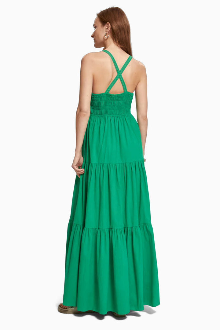 Maxi Dress w Smock Detail in Scuba Green