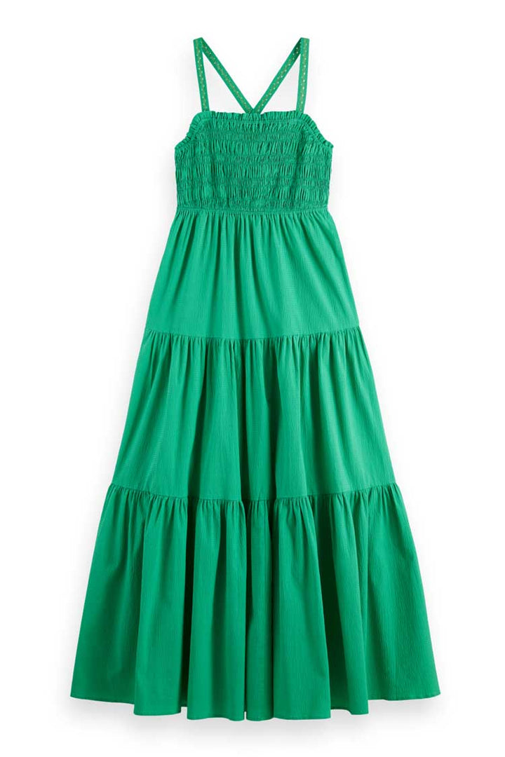Maxi Dress w Smock Detail in Scuba Green