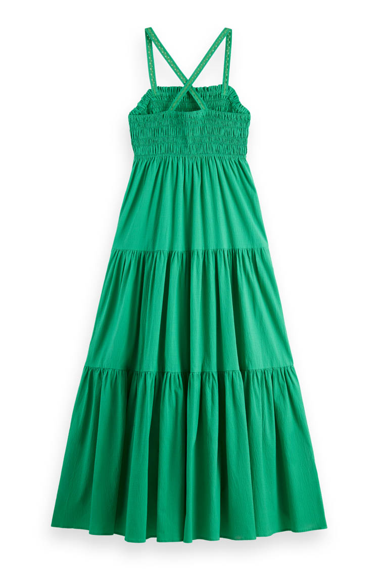 Maxi Dress w Smock Detail in Scuba Green