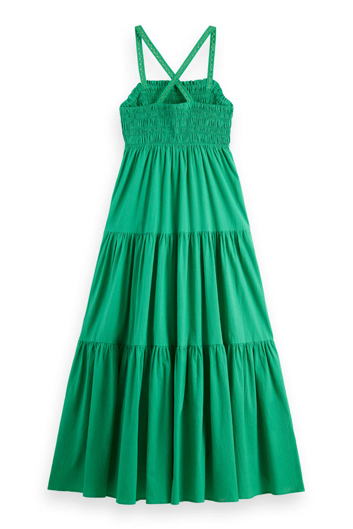 Maxi Dress w Smock Detail in Scuba Green