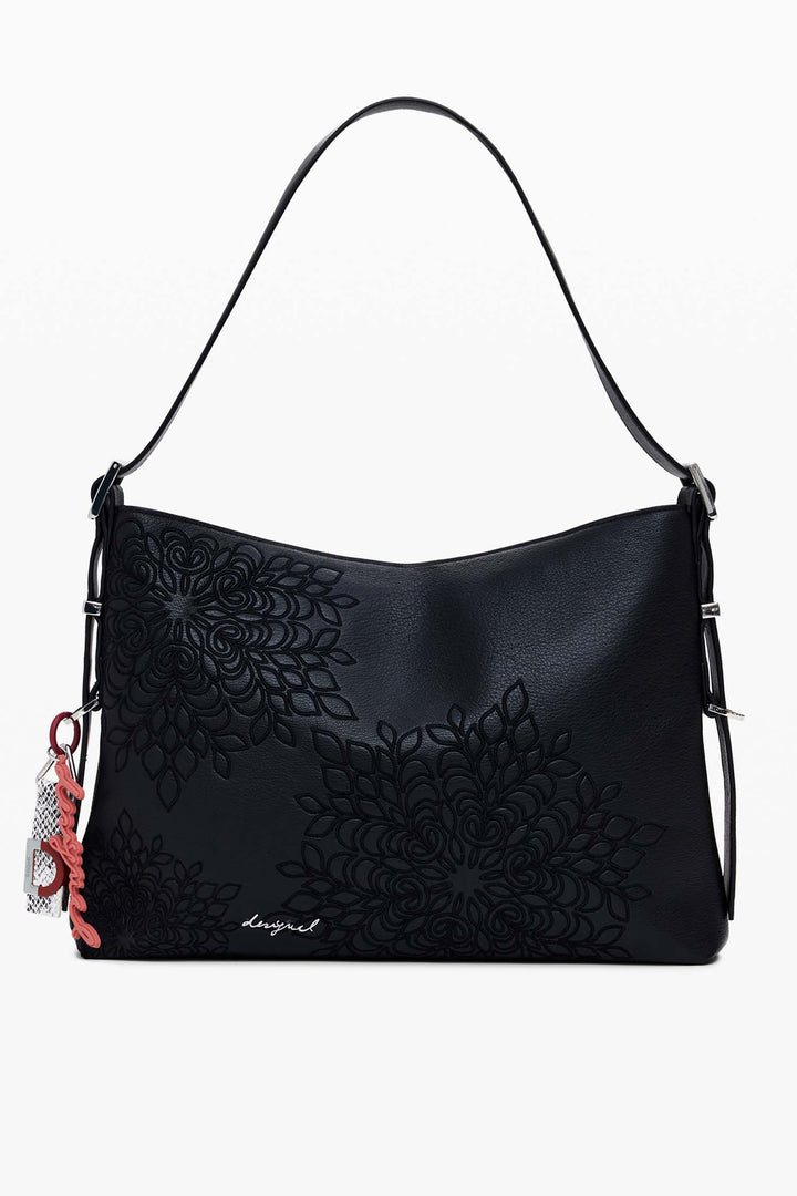 Sierra Embroidered Faux Leather Bag in Black
