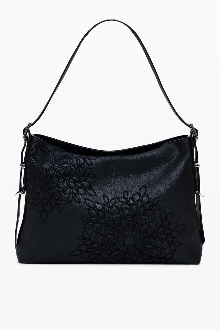 Sierra Embroidered Faux Leather Bag in Black