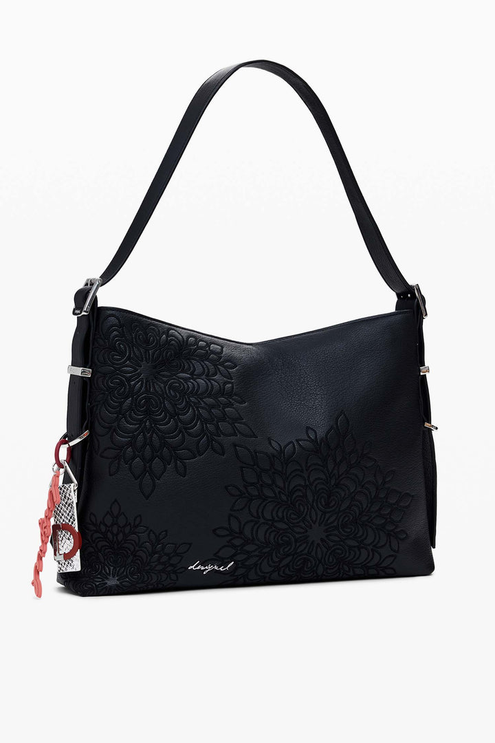 Sierra Embroidered Faux Leather Bag in Black