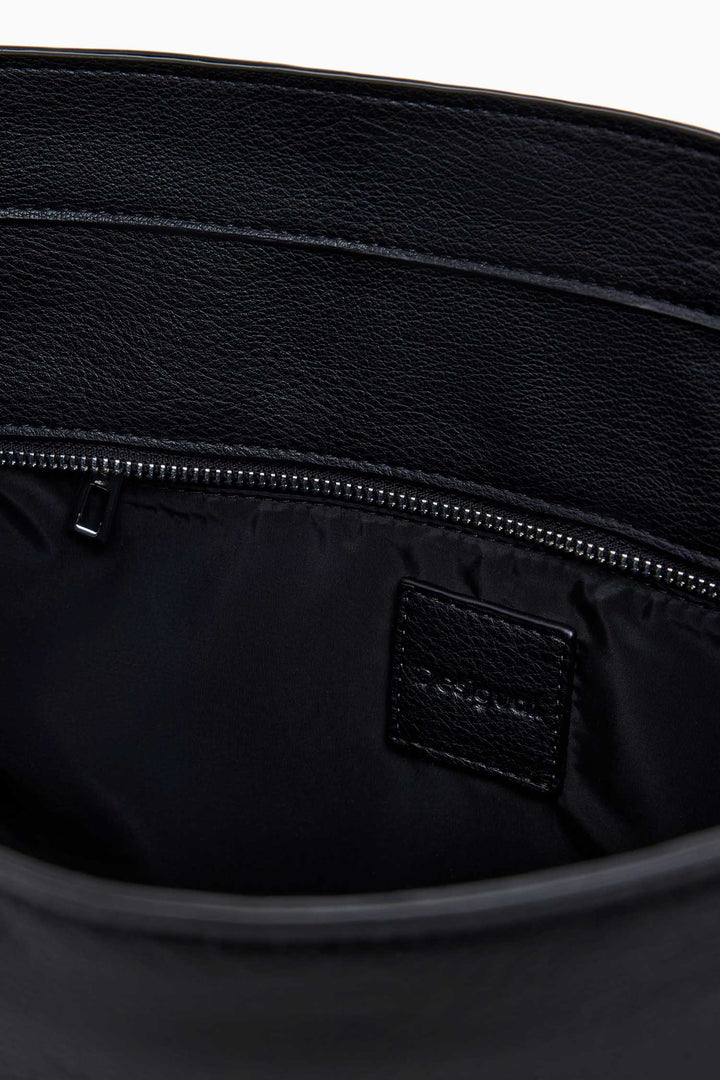 Sierra Embroidered Faux Leather Bag in Black