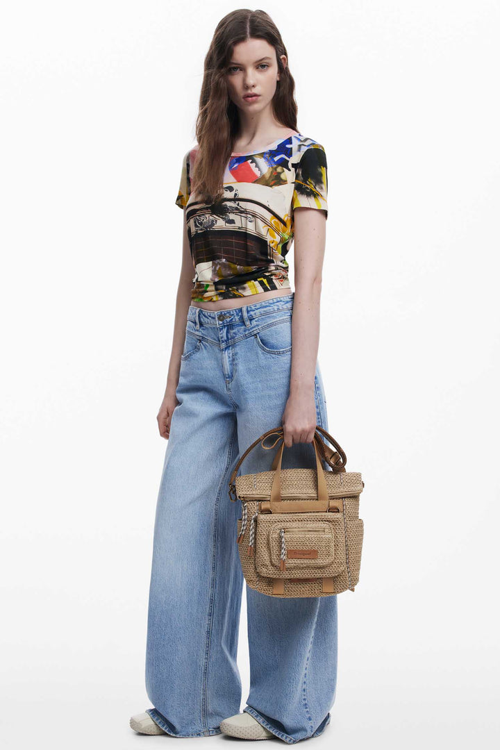 Medium Voyager Raffia Backpack
