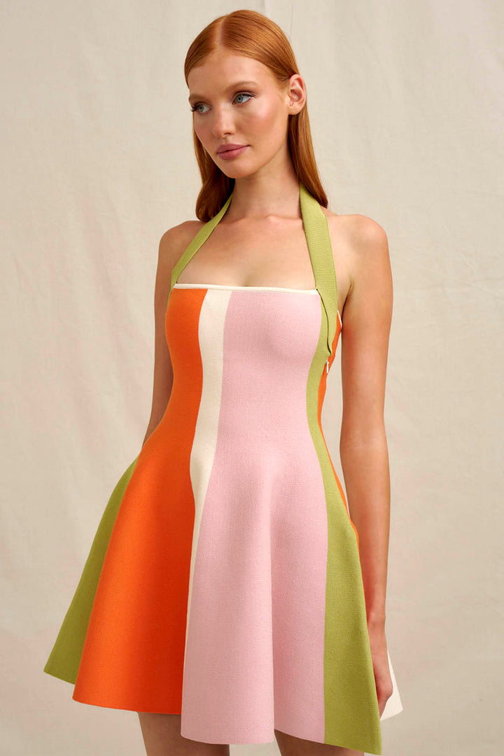 Melon Stripe Knit Dress in Green Red Pink
