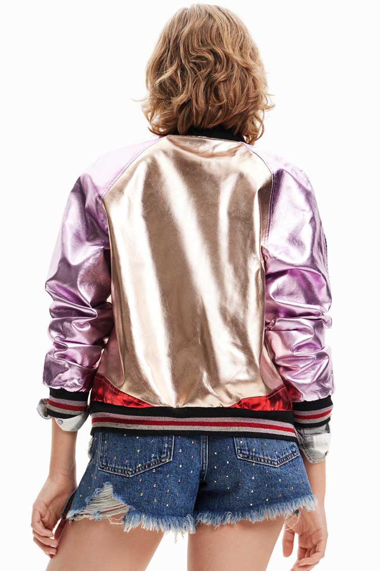 Madison Metallic Faux Leather Pink Bomber Jacket