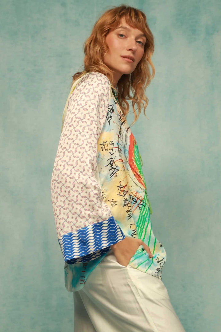Mia String Tie Collar Blouse in Runic Whisper