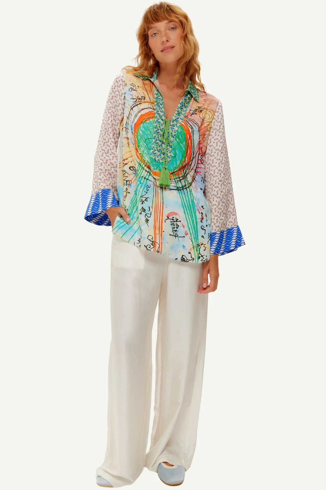 Mia String Tie Collar Blouse in Runic Whisper