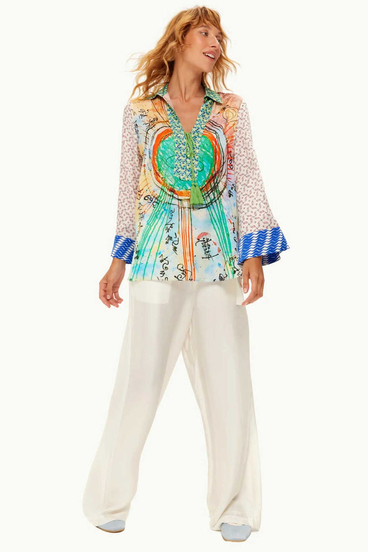Mia String Tie Collar Blouse in Runic Whisper