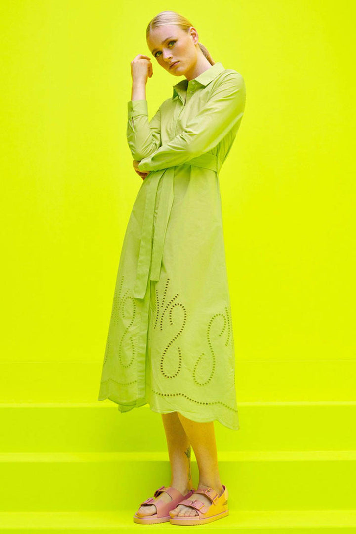 Midi Shirt Dress w Embroidery in Green