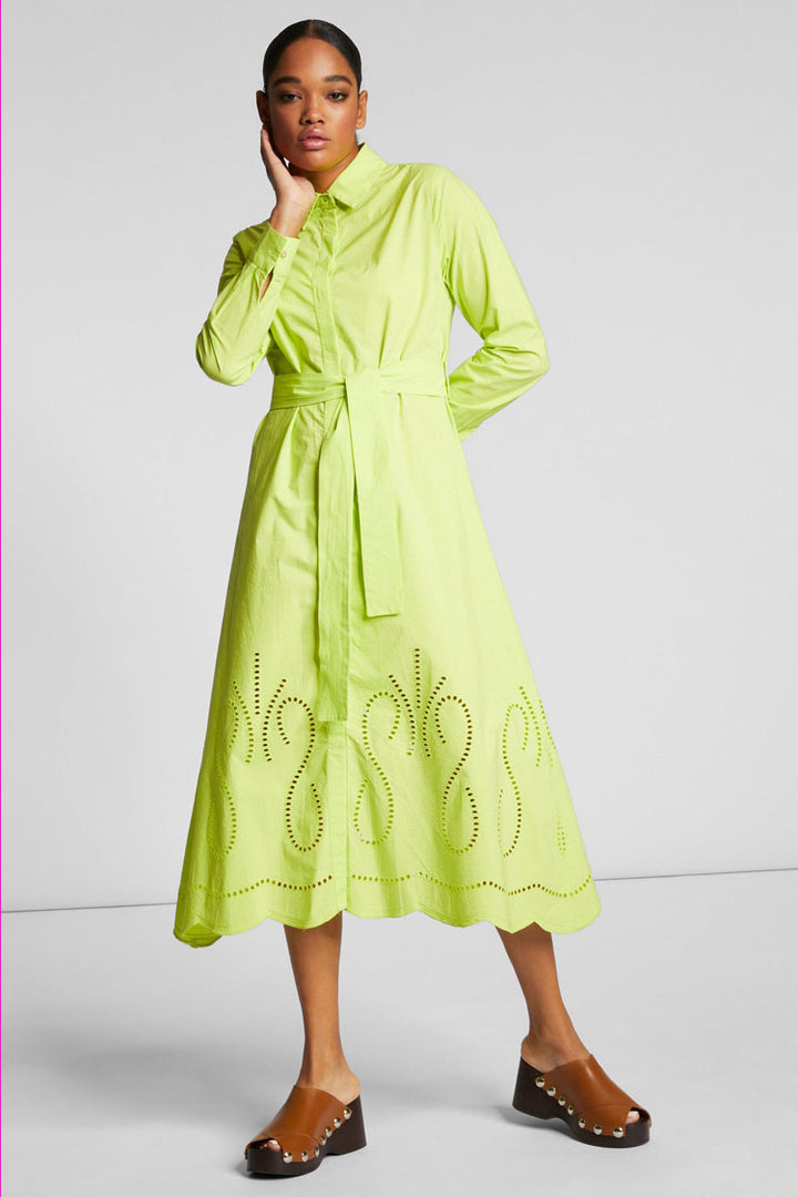 Midi Shirt Dress w Embroidery in Green