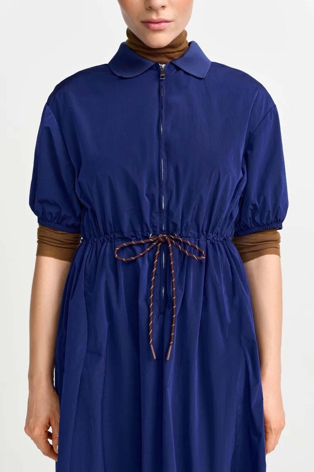Midi Dress with Drawstring Waist in Midnight Blue