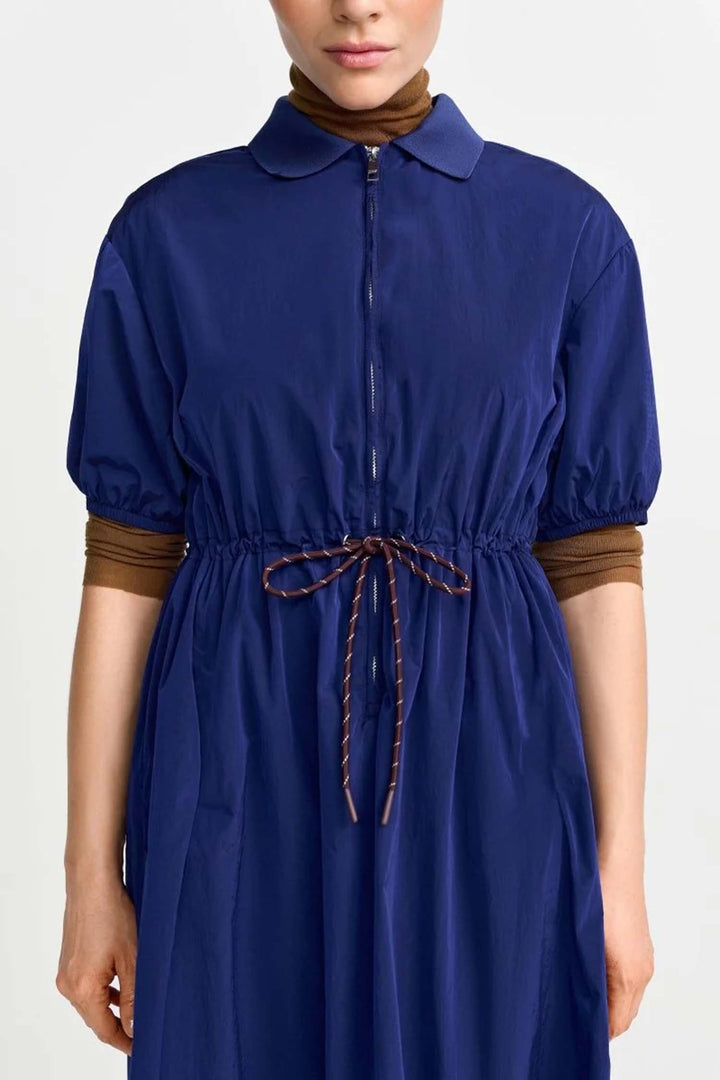 Midi Dress with Drawstring Waist in Midnight Blue