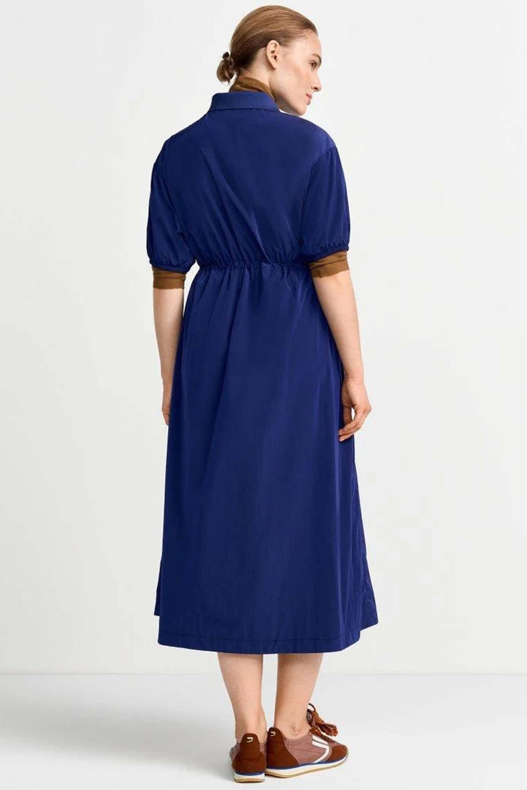 Midi Dress with Drawstring Waist in Midnight Blue