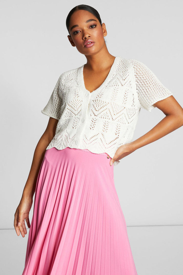 Midi Length Pleated Skirt in Pink