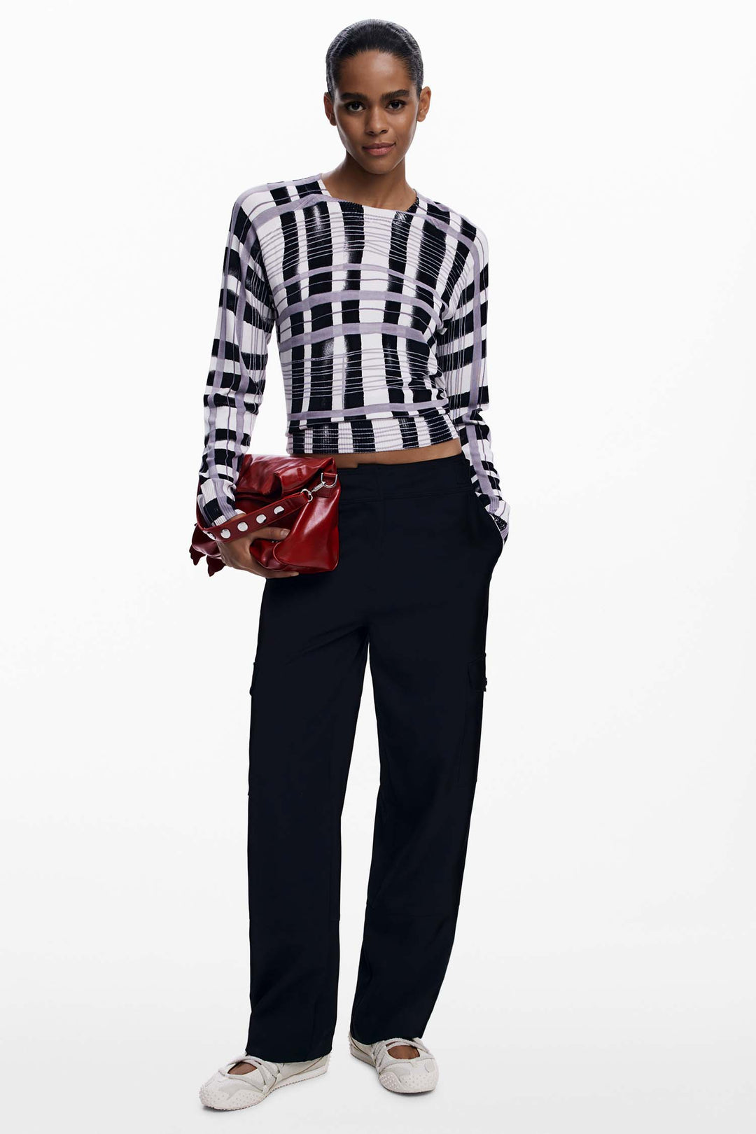 Mikado Striped Sweater LS Top in Black