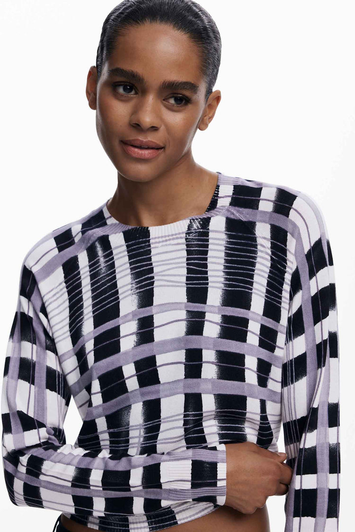 Mikado Striped Sweater LS Top in Black