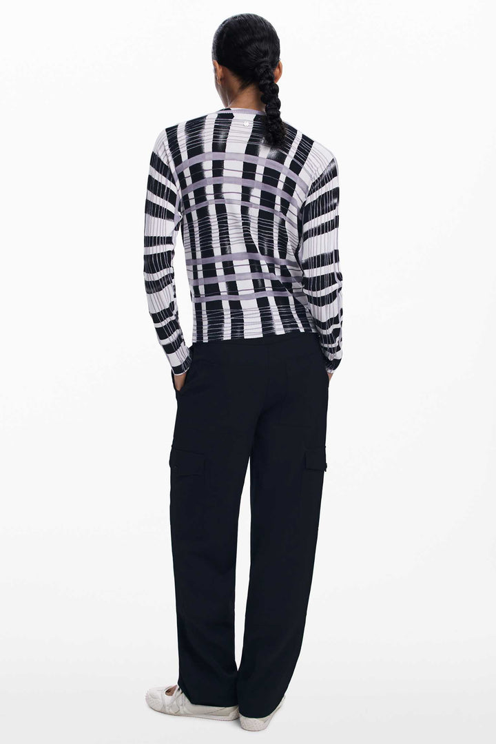 Mikado Striped Sweater LS Top in Black