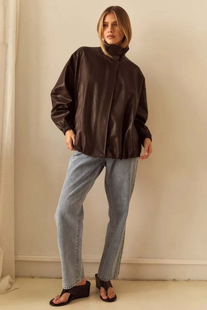 Milo Leather Look Bomber in Chocolate
