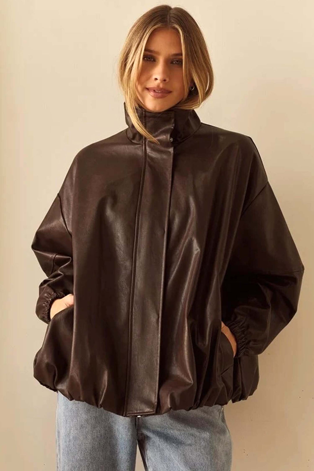 Milo Leather Look Bomber in Chocolate